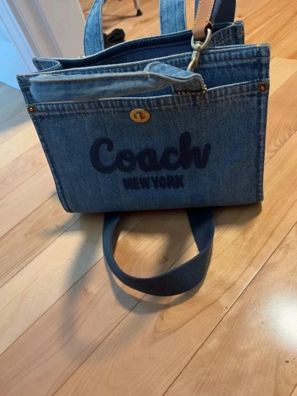 Blue Denim Tote Bag CR659 Logo Shoulder Bag Excellent Condition